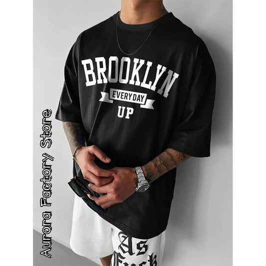 2024 Summer Men'S T-Shirt Brooklyn Camiseta Letter Printed T-Shirt Casual Short Sleeve Streetwear Oversized T-Shirt Men Clothes